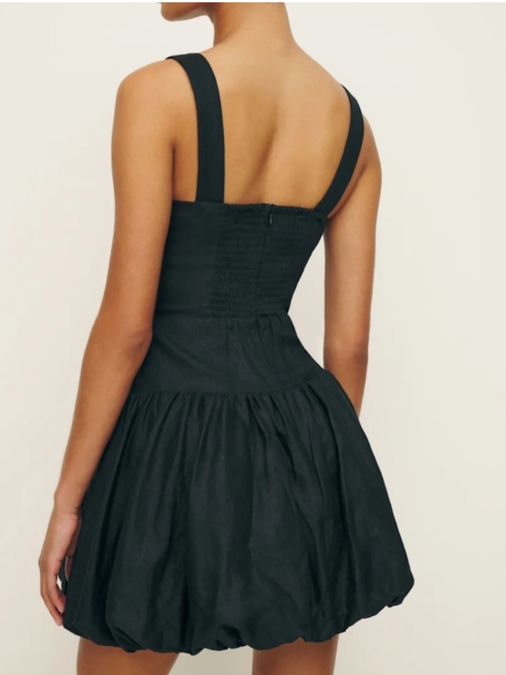 Reformation Black Sleeveless Bubble-Hem Mini Dress